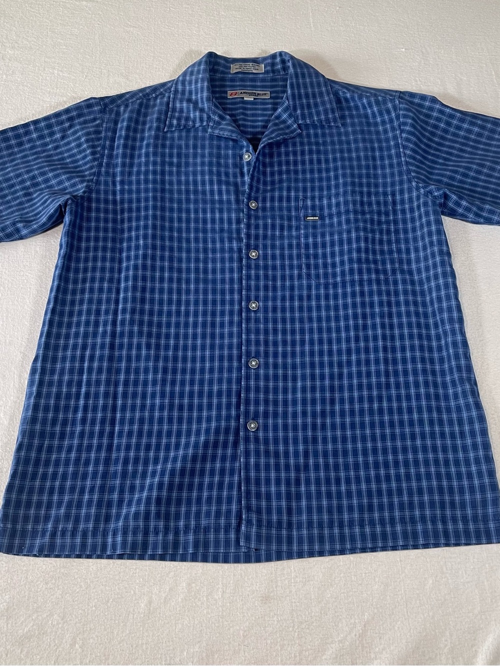 Anchor Blue Y2K Men's Blue Plaid Short-Sleeve Button-Down Shirt